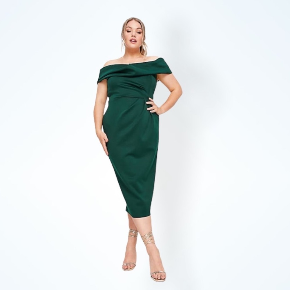 Deep green off the shoulder dress